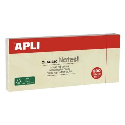 APLI Öntapadó jegyzettömb, 40x50 mm, 3x100 lap, APLI "Classic", sárga