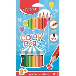 MAPED Színes ceruza készlet, háromszögletű, vastag, MAPED "Jumbo", 12 különböző szín