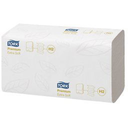 TORK Kéztörlő, Interfold hajtás, H2 rendszer, 2 rétegű, 100 lap, Premium, TORK "Xpress Extra Soft Multifold", fehér