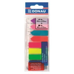 DONAU Jelölőcímke, műanyag, címke és nyíl forma, 8x25 lap, 12x45/42 mm, DONAU, neon szín