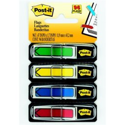 3M POSTIT Jelölőcímke, műanyag, 4x24 lap, 11,9x43,2 mm, nyíl, 3M POSTIT, vegyes