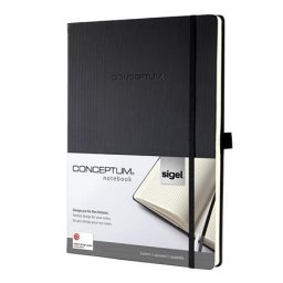 SIGEL Jegyzetfüzet, exkluzív, A4, kockás, 97 lap, keményfedeles, SIGEL "Conceptum", fekete