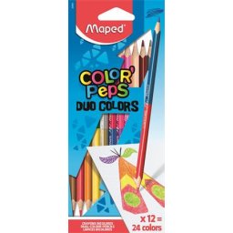 MAPED Színes ceruza készlet, kétvégű, háromszögletű, MAPED "Color'Peps Duo", 24 különböző szín