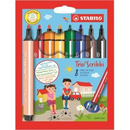 STABILO Filctoll készlet, 1,5-2 mm, rugós hegy, STABILO "Trio Scribbi", 8 különböző szín