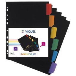 VIQUEL Regiszter, műanyag, A4 Maxi, 6 részes, VIQUEL "Rainbow Class", fekete
