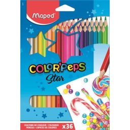 MAPED Színes ceruza készlet, háromszögletű, MAPED "Color'Peps Star", 36 különböző szín