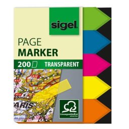 SIGEL Jelölőcímke, műanyag, 5x40 lap, 12x45 mm, SIGEL "Nyilak", vegyes szín