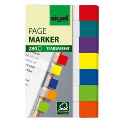 SIGEL Jelölőcímke, műanyag, 7x40 lap, 12x50 mm, SIGEL "Clear Mini", vegyes szín