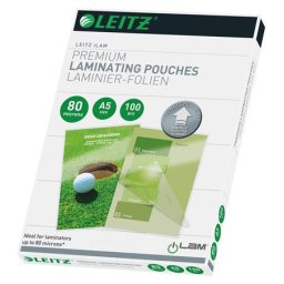 LEITZ Meleglamináló fólia, 80 mikron, A5, fényes, UDT technológiával, LEITZ "iLam"