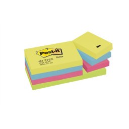 3M POSTIT Öntapadó jegyzettömb, 38x51 mm, 12x100 lap, 3M POSTIT "Energetic", vegyes színek