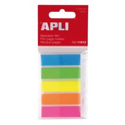 APLI Jelölőcímke, műanyag, 5x25 lap, 12x45 mm, APLI, 5 szín