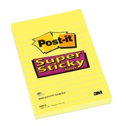 3M POSTIT Öntapadó jegyzettömb, 102x152 mm, 90 lap, vonalas, 3M POSTIT "Super Sticky", sárga