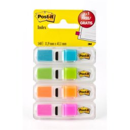 3M POSTIT Jelölőcímke adagolóban, műanyag, 4x35 lap, 12x43 mm, 3M POSTIT, élénk színek