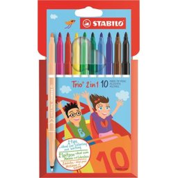 STABILO Filctoll készlet, 0,5-2 mm, kétvégű, STABILO "Trio 2 in 1", 10 különböző szín
