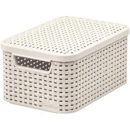CURVER Rattan hatású kosár tetővel, 6l, törtfehér, CURVER "Style S"
