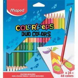 MAPED Színes ceruza készlet, háromszögletű, kétvégű, MAPED "Color'Peps Duo", 48 különböző szín