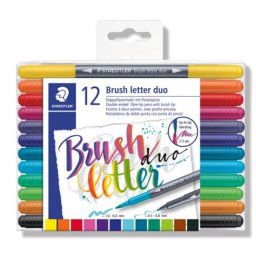 STAEDTLER Ecsetirón készlet, 0,5-0,8/1,0-6,0 mm, kétvégű, STAEDTLER "3004"", 12 szín