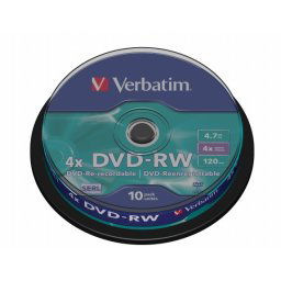 VERBATIM DVD-RW lemez, újraírható, 4,7GB, 4x, 10 db, hengeren, VERBATIM
