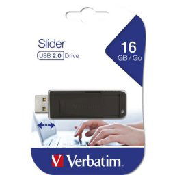 VERBATIM Pendrive, 16GB, USB 2.0, VERBATIM "Slider", fekete