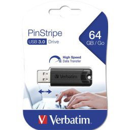 VERBATIM Pendrive, 64GB, USB 3.2, VERBATIM "Pinstripe", fekete