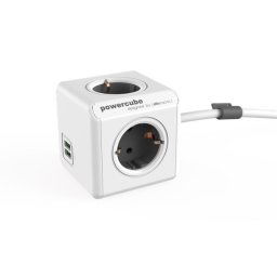 ALLOCACOC Elosztó, 4 aljzat, 2 USB csatlakozó, 1,5 m kábelhosszúság, ALLOCACOC "PowerCube Extended USB DE", fehér-szürke