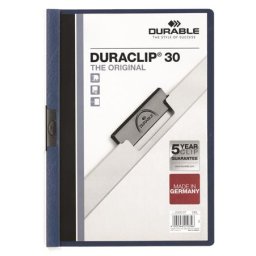 DURABLE Gyorsfűző, klipes, A4, DURABLE "DURACLIP(R) 30", sötétkék