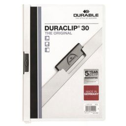 DURABLE Gyorsfűző, klipes, A4, DURABLE "DURACLIP(R) 30", fehér