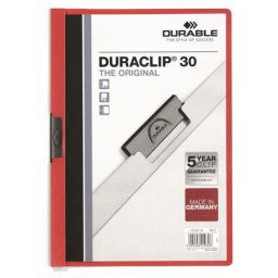 DURABLE Gyorsfűző, klipes, A4, DURABLE "DURACLIP(R) 30", piros