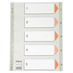 ESSELTE Regiszter, műanyag, A4, 1-5, ESSELTE, szürke