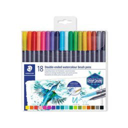 STAEDTLER Ecsetirón készlet, 0,5-0,8/1,0-6,0 mm, kétvégű, STAEDTLER "3001", 18 szín