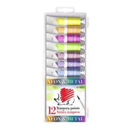 ICO Tempera készlet, 12 darabos, ICO "Süni", metál és neon színek
