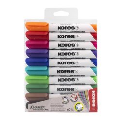 KORES Tábla- és flipchart marker készlet, 3 mm, kúpos, KORES "K-Marker XW1", 10 különböző szín