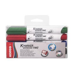 KORES Tábla- és flipchart marker készlet, 3-5 mm, vágott, KORES "K-Marker XW2", 4 különböző szín