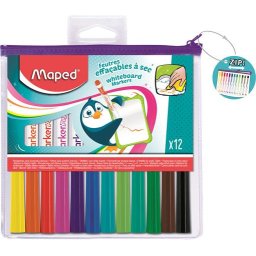 MAPED Táblamarker készlet, 1,5 mm, kimosható, fehértáblához, MAPED "Marker'Peps", 12 különböző szín
