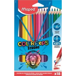 MAPED Színes ceruza készlet, háromszögletű, MAPED "Color'Peps Strong", 18 különböző szín