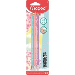 MAPED Grafitceruza radírral, HB, háromszögletű, MAPED "Black'Peps Pastel", vegyes pasztell színek