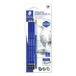 STAEDTLER Grafitceruza készlet, akvarell, ecsettel, hatszögletű, STAEDTLER ,,Mars(R) Lumograph(R) aquarell 100A", 3 különböző keménység