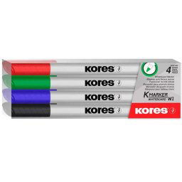 KORES Tábla- és flipchart marker készlet, 1-3 mm kúpos, KORES "K-Marker W1", 4 különböző szín