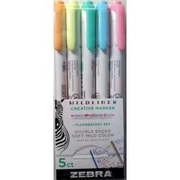 ZEBRA Szövegkiemelő készlet, 1,4/4,0 mm, kétvégű, ZEBRA "Mildliner Fluorescent", 5 szín