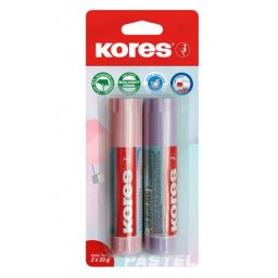 KORES Ragasztóstift, pasztell színű tokban, 2x20 g, KORES, vegyes színek