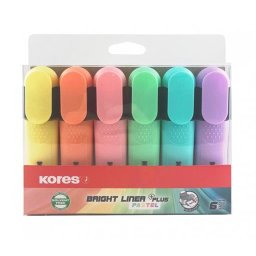 KORES Szövegkiemelő készlet, 0,5-5 mm, KORES "Bright Liner Plus Pastel", 6 különböző szín