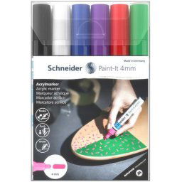 SCHNEIDER Dekormarker készlet, akril, 4 mm, SCHNEIDER "Paint-It 320", 6 különböző szín