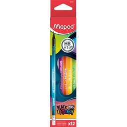 MAPED Grafitceruza radírral, HB, háromszögletű, MAPED "Black'Peps Energy", 6 különböző minta