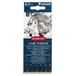 DERWENT Tűfilc szett, 0,05/0,1/0,2/ 0,3/0,5/0,8 mm, DERWENT "Line Marker", fekete