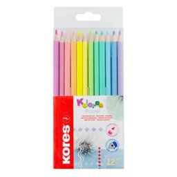KORES Színes ceruza készlet, háromszögletű, KORES "Kolores Pastel", 12 pasztell szín