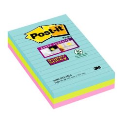 3M POSTIT Öntapadó jegyzettömb, vonalas, 3x90 lap, 101x152 mm, 3M POSTIT "Super Sticky Cosmic", vegyes színek