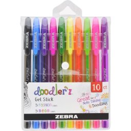 ZEBRA Zseléstoll készlet, 0,33 mm, kupakos, ZEBRA "Doodler'z Neon & Fashion", 10 vegyes szín