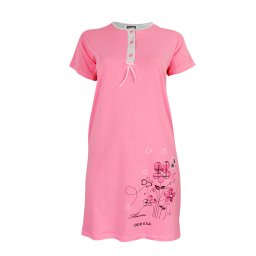 Dressa Home pillangós gombos rövid ujjú női pamut hálóruha - pink