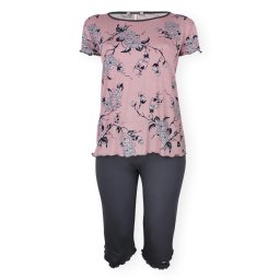 Dressa Home Rose virágmintás rövid ujjú nagyméretű női capri pizsama - mályva