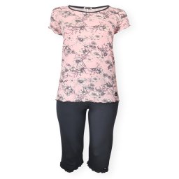Dressa Home Daffodil virágmintás rövid ujjú nagyméretű női capri pizsama - rózsaszín